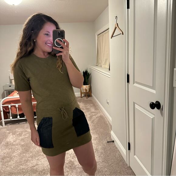 Athe Vanessa Bruno Green Blue Cotton Linen Mini Dress Small - Picture 4 of 9